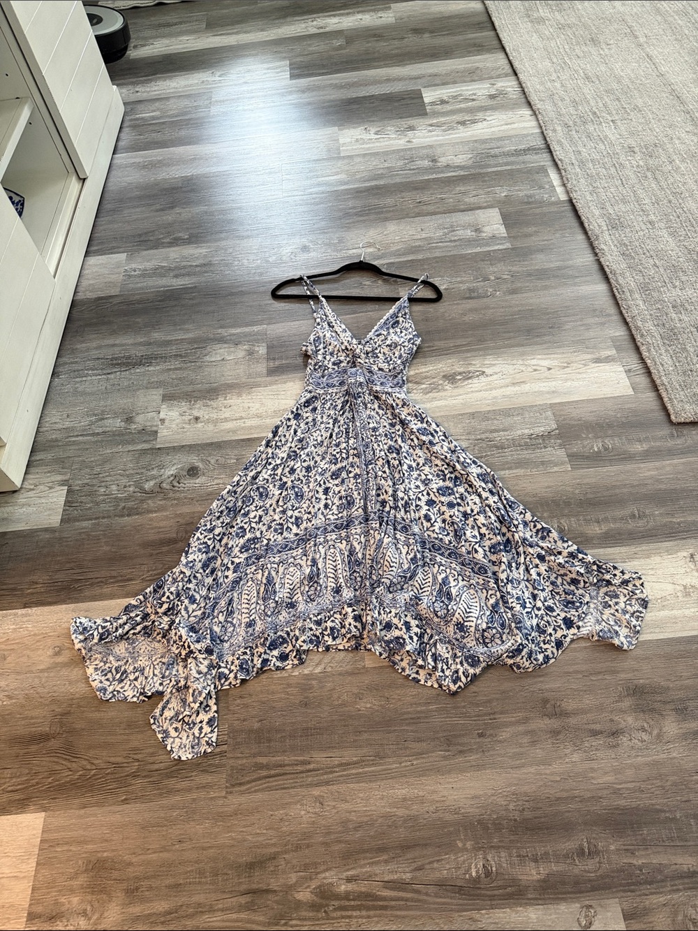 Angie Blue & White Asymmetrical Handkerchief Hem Dress - Picture 3 of 5